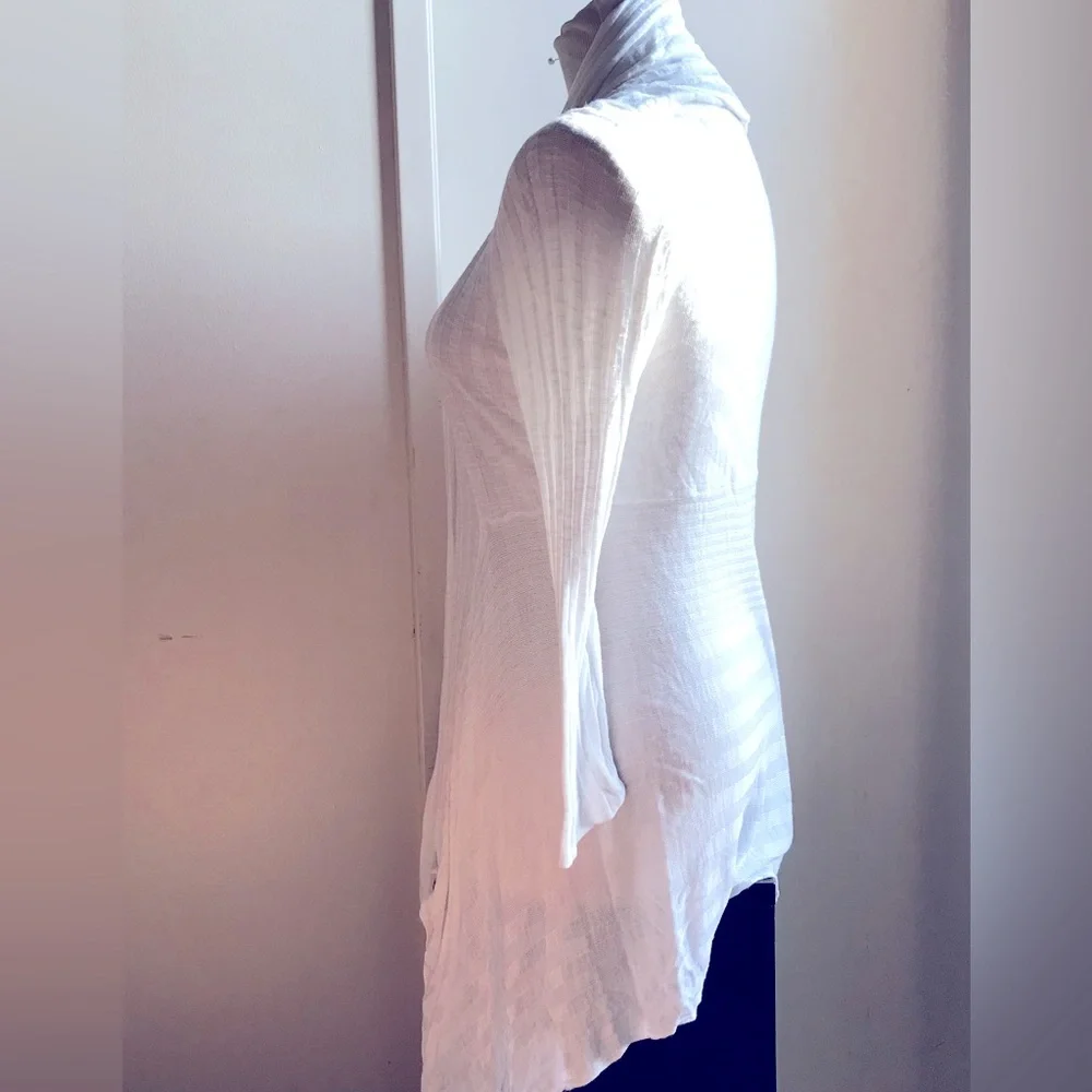 Lightweight White Ribbed Drape Cardigan M - Picture 4 of 9